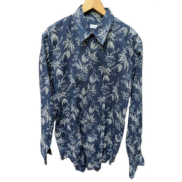 Paul Smith Navy Cotton Long Sleeve Shirt Tree Leaves Branches Motif Blue Large - Picture 1 of 6